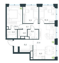 Планировка 4+ комнатной(квартира) площадью 79.4 квадратных метров в ЖК “ЖК Level Звенигородская”