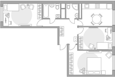 Планировка трехкомнатной(квартира) площадью 69.79 квадратных метров в ЖК “ЖК Притяжение Сити”