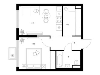 Планировка однокомнатной(квартира) площадью 36.5 квадратных метров в ЖК “ЖК Кавказский бульвар 51”