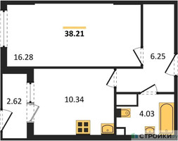 Планировка однокомнатной(квартира) площадью 38.21 квадратных метров в “ЖК Светлый мир БиоПолис”