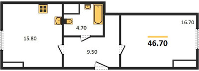 Планировка однокомнатной(квартира) площадью 46.7 квадратных метров в ЖК “ЖК Парк Легенд 2”