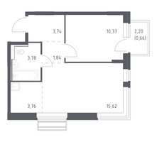 Планировка однокомнатной(квартира) площадью 39.77 квадратных метров в “ЖК Рублевский Квартал”