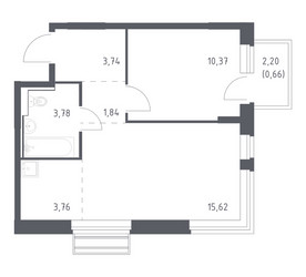 Планировка однокомнатной(квартира) площадью 39.77 квадратных метров в ЖК “ЖК Рублевский Квартал”