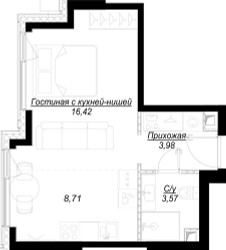 Планировка студии (квартира) площадью 32.7 квадратных метров в ЖК “Hide”
