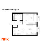 Планировка однокомнатной(квартира) площадью 34 квадратных метров в “ЖК Ильинские луга”