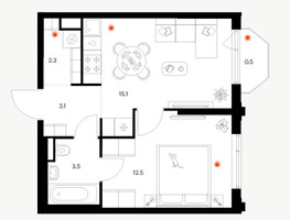 Планировка однокомнатной(квартира) площадью 37 квадратных метров в “ЖК Саларьево парк”