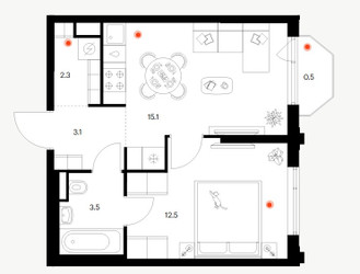 Планировка однокомнатной(квартира) площадью 37 квадратных метров в ЖК “ЖК Саларьево парк”