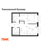 Планировка однокомнатной(квартира) площадью 35.6 квадратных метров в “ЖК Томилинский бульвар”
