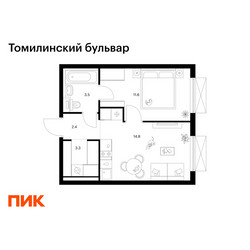 Планировка однокомнатной(квартира) площадью 35.6 квадратных метров в ЖК “ЖК Томилинский бульвар”