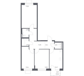 Планировка трехкомнатной(квартира) площадью 79.83 квадратных метров в ЖК “ЖК Подольские кварталы”
