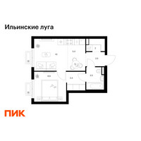 Планировка однокомнатной(квартира) площадью 35.5 квадратных метров в “ЖК Ильинские луга”