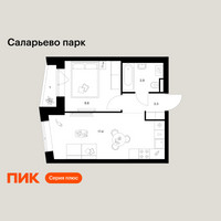Планировка однокомнатной(квартира) площадью 35.4 квадратных метров в “ЖК Саларьево парк”