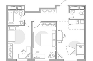 Планировка трехкомнатной(квартира) площадью 55.91 квадратных метров в ЖК “ЖК Аникеевский”