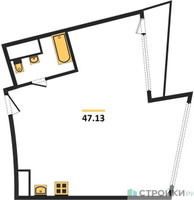 Планировка однокомнатной(апартаменты) площадью 47.13 квадратных метров в “ЖК Клубный дом Рублево”