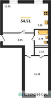 Планировка однокомнатной(квартира) площадью 54.51 квадратных метров в “ЖК Парк Апрель”
