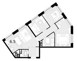 Планировка 4+ комнатной(квартира) площадью 67.2 квадратных метров в “ЖК Новая Звезда (Газопровод)”