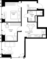 Планировка двухкомнатной(квартира) площадью 62 квадратных метров в ЖК “ЖК Веер”
