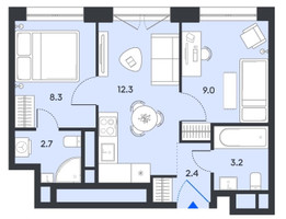 Планировка двухкомнатной(квартира) площадью 37.6 квадратных метров в “ЖК Balance (Баланс)”