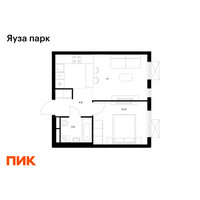 Планировка однокомнатной(квартира) площадью 35.8 квадратных метров в “ЖК Яуза Парк (Мытищи)”