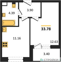 Планировка однокомнатной(квартира) площадью 33.78 квадратных метров в “Жилые кварталы Новое Пушкино”