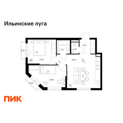 Планировка двухкомнатной(квартира) площадью 52.09 квадратных метров в ЖК “ЖК Ильинские луга”