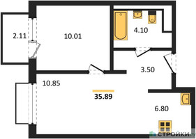 Планировка однокомнатной(квартира) площадью 35.89 квадратных метров в “ЖК Пригород Лесное”