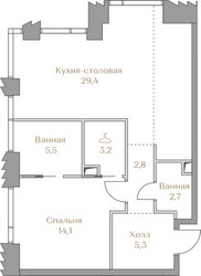Планировка однокомнатной(квартира) площадью 63 квадратных метров в ЖК “ЖК Коллекция Лужники”
