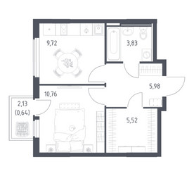 Планировка однокомнатной(квартира) площадью 36.45 квадратных метров в ЖК “ЖК Остафьево”