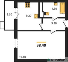 Планировка однокомнатной(квартира) площадью 38.4 квадратных метров в “ЖК Пироговская Ривьера”