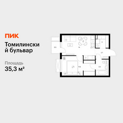 Планировка однокомнатной(квартира) площадью 35.3 квадратных метров в ЖК “ЖК Томилинский бульвар”