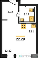 Планировка студии(квартира) площадью 22.28 квадратных метров в “ЖК Квартал Ивакино”
