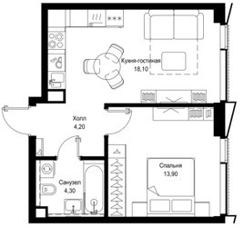 Планировка однокомнатной(квартира) площадью 40.5 квадратных метров в ЖК “ЖК Cityzen (Ситизен)”
