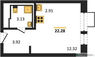 Планировка студии(квартира) площадью 22.28 квадратных метров в “ЖК Егорово Парк”
