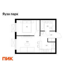 Планировка однокомнатной(квартира) площадью 33.4 квадратных метров в ЖК “ЖК Яуза Парк (Мытищи)”