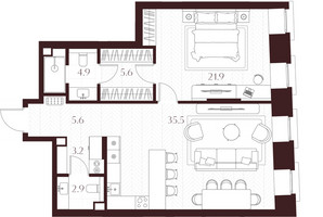Планировка однокомнатной(квартира) площадью 79.6 квадратных метров в “ЖК Климашкина 7/11”
