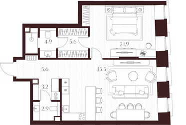 Планировка однокомнатной(квартира) площадью 79.6 квадратных метров в ЖК “ЖК Климашкина 7/11”
