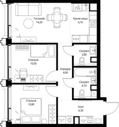 Планировка двухкомнатной(квартира) площадью 60.1 квадратных метров в ЖК “ЖК СЕТ”