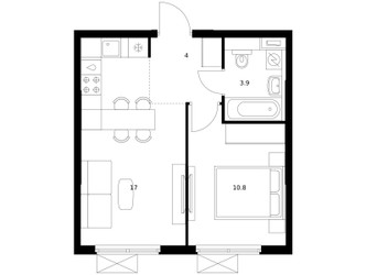 Планировка однокомнатной(квартира) площадью 35.7 квадратных метров в ЖК “ЖК Яуза Парк (Мытищи)”