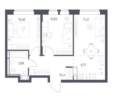 Планировка двухкомнатной(квартира) площадью 51.22 квадратных метров в “ЖК Большое Путилково”