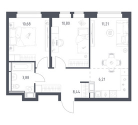 Планировка двухкомнатной(квартира) площадью 51.22 квадратных метров в ЖК “ЖК Большое Путилково”