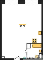 Планировка однокомнатной(квартира) площадью 53 квадратных метров в ЖК “ЖК Стремянный 2 (Амарант)”
