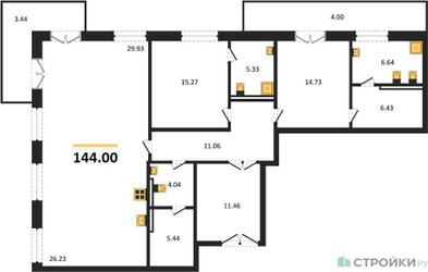 Планировка двухкомнатной(квартира) площадью 144 квадратных метров в ЖК “ЖК LUCE (Люче)”