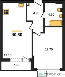 Планировка однокомнатной(квартира) площадью 40.3 квадратных метров в ЖК “ЖК Деснаречье”