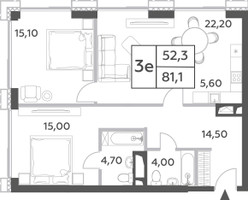 Планировка трехкомнатной(квартира) площадью 81.1 квадратных метров в “ЖК Will Towers (Вилл Тауэрс)”