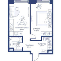 Планировка однокомнатной(квартира) площадью 38.6 квадратных метров в “ЖК Свет”