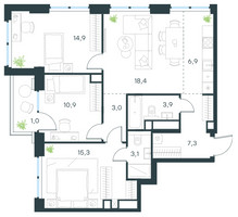 Планировка 4+ комнатной(квартира) площадью 84.7 квадратных метров в “ЖК Level Звенигородская”