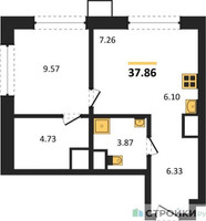 Планировка однокомнатной(квартира) площадью 37.86 квадратных метров в “ЖК EvoPark Сокольники”