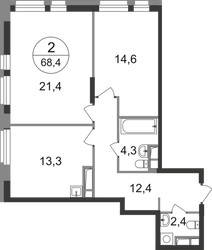 Планировка двухкомнатной(квартира) площадью 68.4 квадратных метров в ЖК “ЖК Первый Московский”