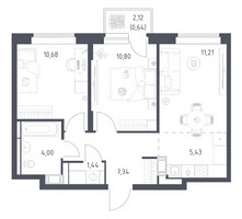 Планировка двухкомнатной(квартира) площадью 51.54 квадратных метров в “ЖК Большое Путилково”