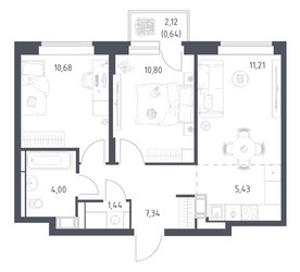 Планировка двухкомнатной(квартира) площадью 51.54 квадратных метров в ЖК “ЖК Большое Путилково”